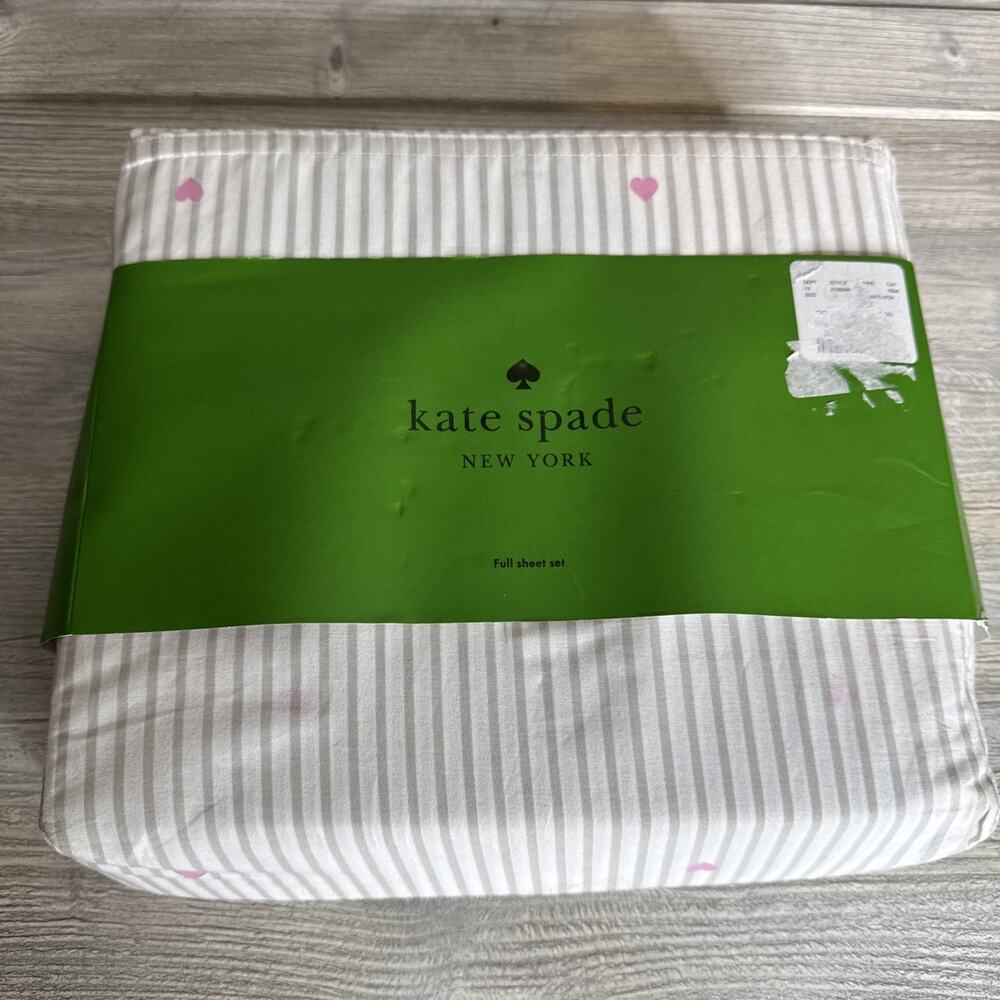 Kate Spade FULL Sheet Set 100% Cotton Percale Hearts and Stripes 4 piece NWT